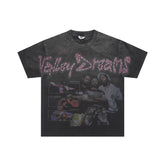 Black Vintage‑Wash Rhinestone "Valley Dreams" Portrait Oversized Unisex T‑Shirt