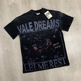 Black Vintage‑Wash Vale Dreams "Let Me Rest" Graphic Oversized Unisex T‑Shirt