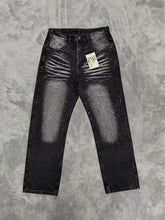 Zebra‑Striped Rhinestone Embellished Baggy Denim Pants, Vintage Washed‑Black Unisex Streetwear Jeans