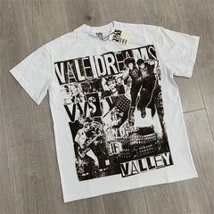 White Vale Dreams Retro Collage Portrait Oversized Unisex T‑Shirt