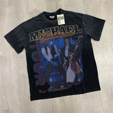 Black Vintage‑Wash Michael Jackson Tour Portrait Oversized Unisex T‑Shirt