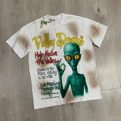Stained‑Wash White Valley Dreams Alien Graphic Oversized Unisex T‑Shirt