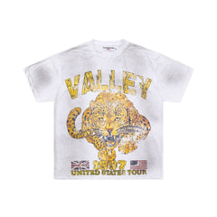 White Vintage‑Wash Leopard Graphic "Valley" Oversized Unisex T‑Shirt