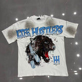Smudge‑Wash Panther Graphic Oversized Unisex T‑Shirt
