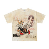 Cream‑Yellow Valley Cartoon Bee Vintage Oversized Unisex T‑Shirt