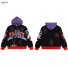 Valley Dreams Army Of Dreams Number 14 Zip‑Up Hoodie, Black‑Purple Contrast‑Hood Vintage Washed Streetwear Unisex Jacket