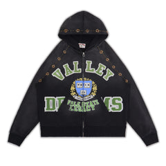 Black Washed‑out Valley Dreams Full‑Zip Hoodie Unisex Oversized Jacket