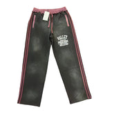 Valley Dream Letter‑Print Side‑Stripe Wide‑Leg Sweatpants, Vintage Washed‑Black Burgundy Unisex Streetwear Trousers