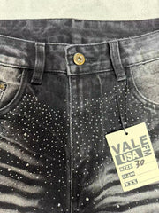 Zebra‑Striped Rhinestone Embellished Baggy Denim Pants, Vintage Washed‑Black Unisex Streetwear Jeans
