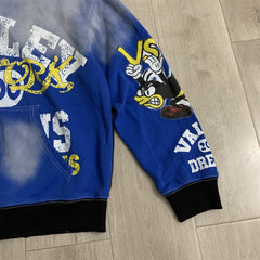Black‑Blue Gradient Valley Dreams Cartoon Print Zip‑Up Hoodie Unisex Oversized Jacket