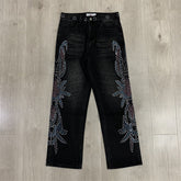 Gradient Rhinestone Star Washed‑Black Straight‑Leg Jeans, Y2K Hip‑Hop Unisex Denim Pants