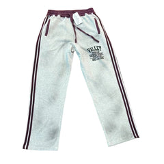 Valley Dream Letter‑Print Side‑Stripe Wide‑Leg Sweatpants, Heather Grey‑Burgundy Unisex Streetwear Trousers
