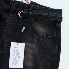 Valley Dreams Embroidery Splatter‑Paint Baggy Jeans, Vintage Washed‑Black Unisex Wide‑Leg Denim Pants