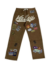Valley Multi‑Patch Rhinestone Letter Baggy Pants, Vintage Brown Unisex Wide‑Leg Cotton Trousers