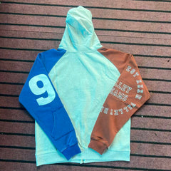 Valley Dreams Color‑Block Raglan Zip‑Up Hoodie, Patchwork 7‑Print Oversized Streetwear Unisex Jacket