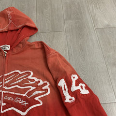 Red‑Orange Gradient Graffiti‑Print Valley Dreams Zip‑Up Hoodie Unisex Oversized Jacket