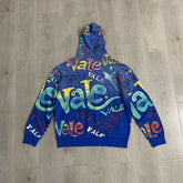 Blue Valley Dreams Graffiti‑Print Zip‑Up Hoodie Unisex Oversized Jacket