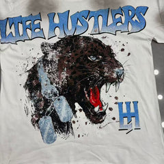 Smudge‑Wash Panther Graphic Oversized Unisex T‑Shirt