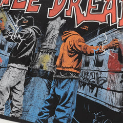 Black Vintage‑Wash Vale Dreams Graffiti Street Scene Oversized Unisex T‑Shirt