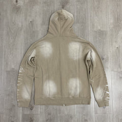 Khaki Gradient Embroidery Lightning‑Sleeve Zip‑Up Hoodie Unisex Oversized Jacket