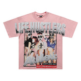 Pink Life Hustlers Vintage Graphic Oversized Unisex T‑Shirt