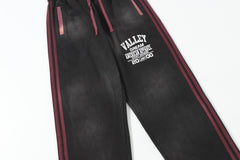 Valley Dream Letter‑Print Side‑Stripe Wide‑Leg Sweatpants, Vintage Washed‑Black Burgundy Unisex Streetwear Trousers