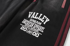 Valley Dream Letter‑Print Side‑Stripe Wide‑Leg Sweatpants, Vintage Washed‑Black Burgundy Unisex Streetwear Trousers