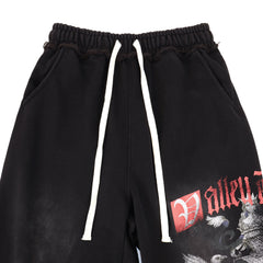 Vintage Knight‑Dragon Graphic Jogger Sweatpants, Washed‑Black Unisex Streetwear Trousers