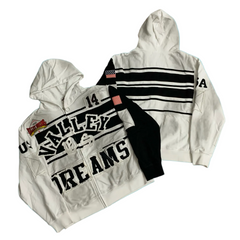 Valley Dreams Racing White‑Black Color‑Block Zip‑Up Hoodie, Unisex Vintage Streetwear Jacket