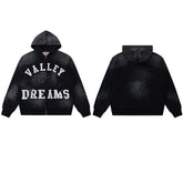 Black Valley Dreams Speckled Wash Zip‑Up Hoodie Unisex Oversized Jacket