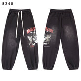 Vintage Knight‑Dragon Graphic Jogger Sweatpants, Washed‑Black Unisex Streetwear Trousers