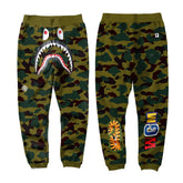 BAPE Army Green Camo Shark Face Graphic Jogger Pants Unisex Streetwear Sweatpants