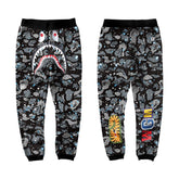 BAPE Starry Night Black Camo Shark Face Graphic Jogger Pants Unisex Streetwear Sweatpants