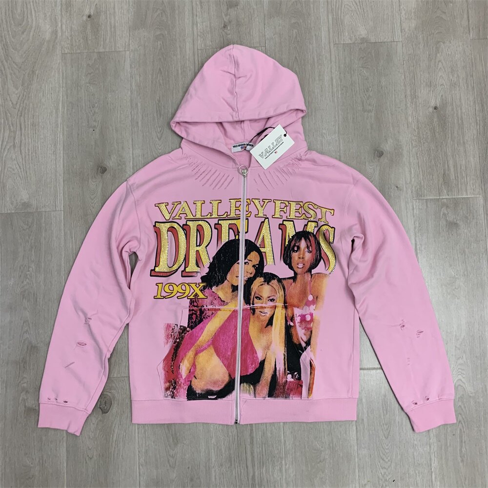 Pink Retro Portrait Graphic Zip‑Up Hoodie Unisex Oversized Jacket