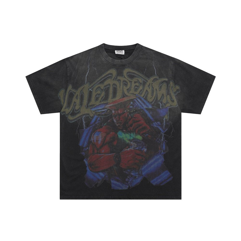 Vintage Distressed Hand‑Graphic Oversized Unisex T‑Shirt