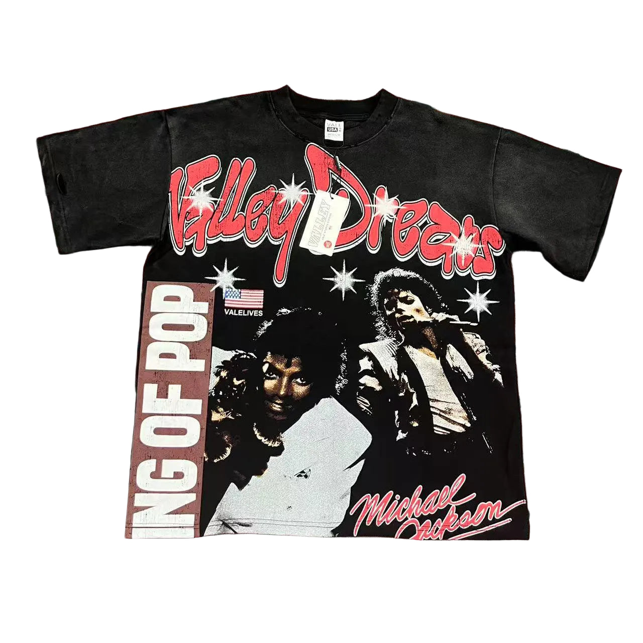 Black Vintage‑Wash Valley Dreams King Of Pop Oversized Unisex T‑Shirt