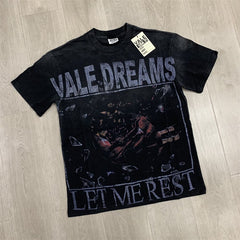 Black Vintage‑Wash Vale Dreams "Let Me Rest" Graphic Oversized Unisex T‑Shirt