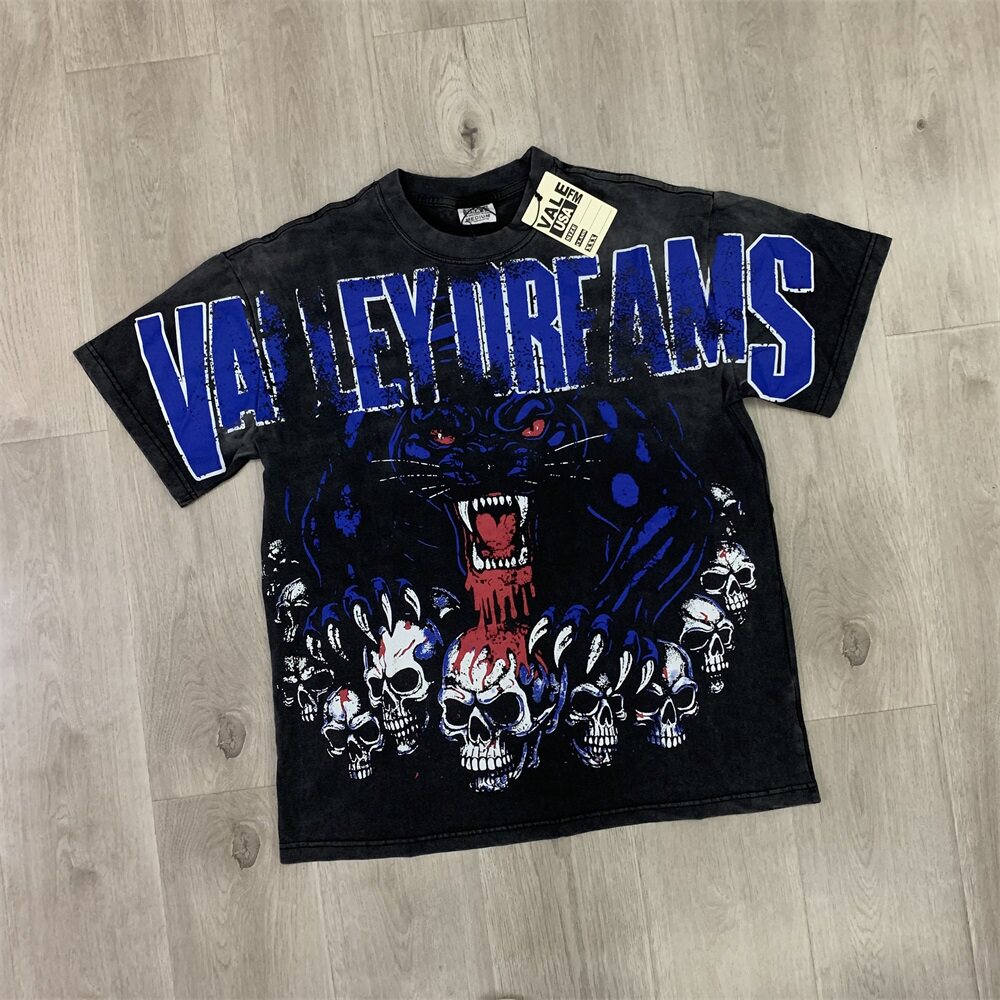 Black Vintage‑Wash Skull Graphic "Valley Dreams" Oversized Unisex T‑Shirt