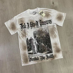 Brown Spotted Vintage‑Wash Dark Gothic Graphic Oversized Unisex T‑Shirt
