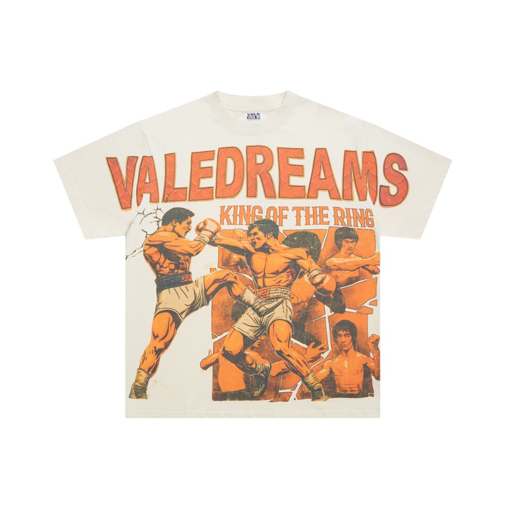 Cream Vintage‑Wash Vale Dreams Boxing King Of The Ring Oversized Unisex T‑Shirt