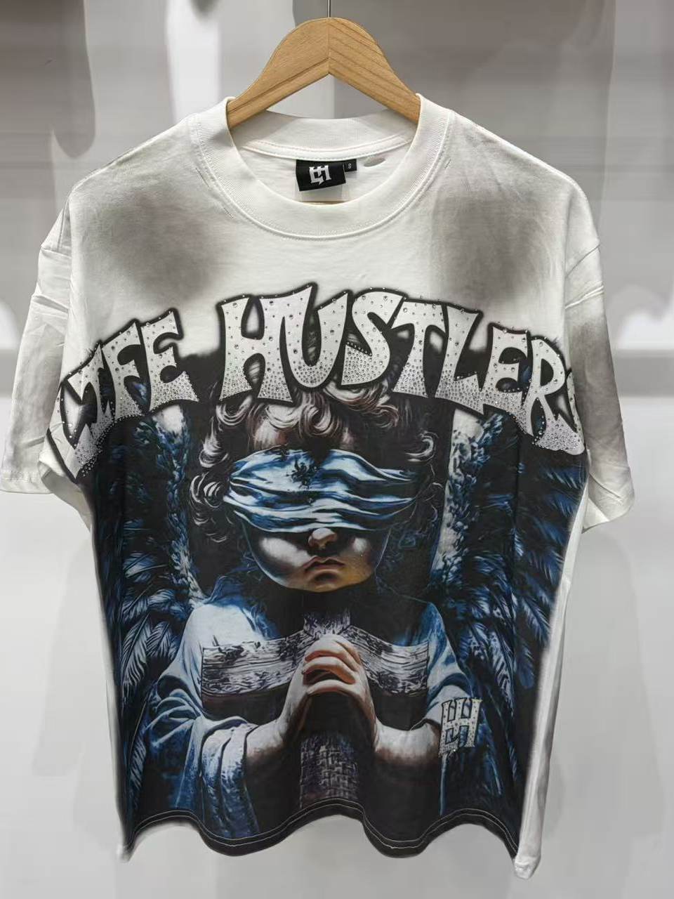 Tie‑Dye Vintage Blindfolded Angel Graphic Oversized Unisex T‑Shirt