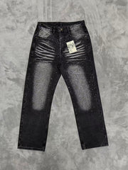 Zebra‑Striped Rhinestone Embellished Baggy Denim Pants, Vintage Washed‑Black Unisex Streetwear Jeans
