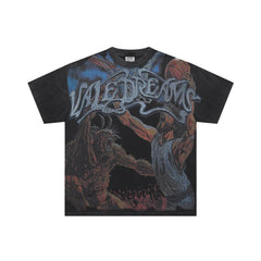 Black Vintage‑Wash Vale Dreams Monster Fighter Oversized Unisex T‑Shirt