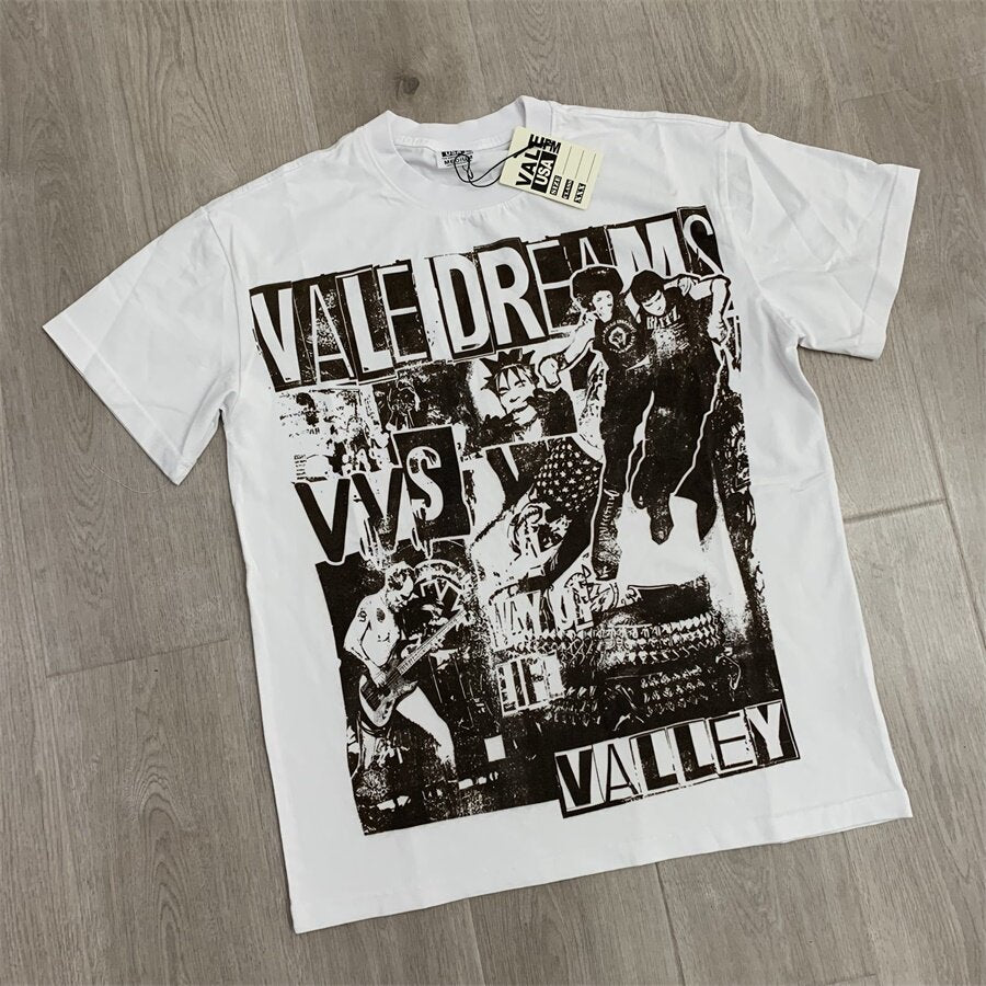White Vale Dreams Retro Collage Portrait Oversized Unisex T‑Shirt