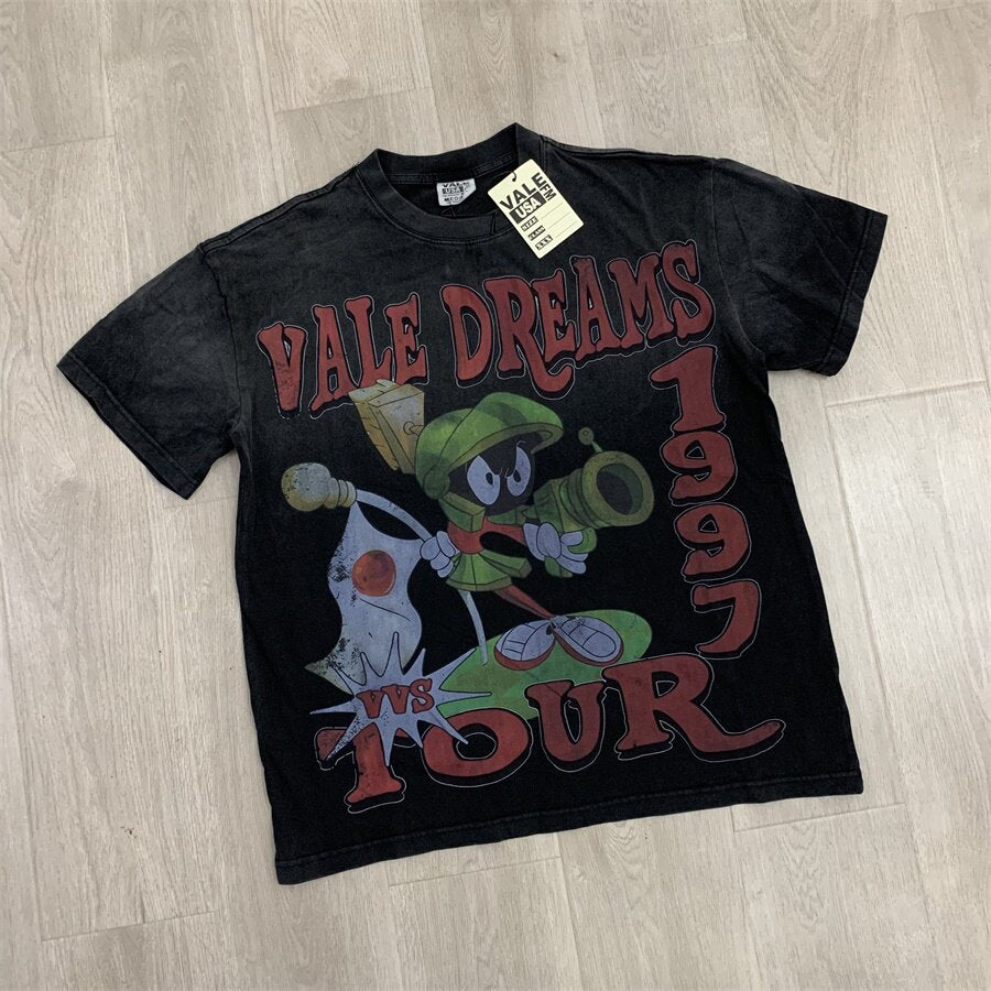 Black Vintage Wash Vale Dreams 1997 Tour Cartoon Oversized Unisex T‑Shirt