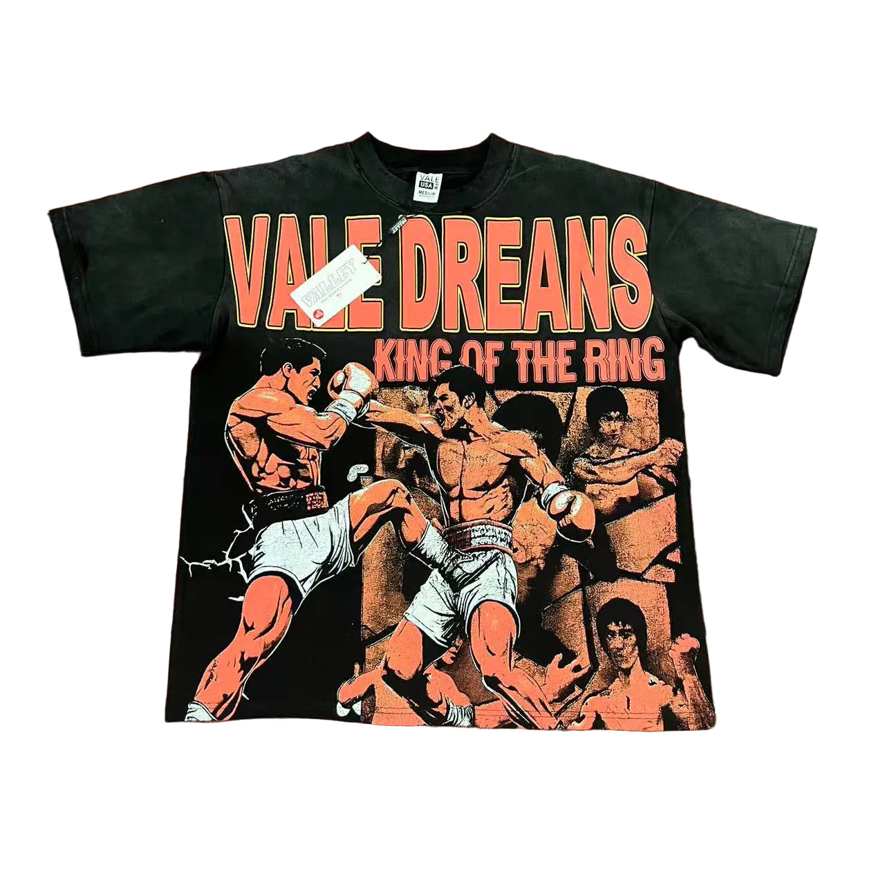 Black Vintage‑Wash Vale Dreams King of The Ring Boxing Oversized Unisex T‑Shirt