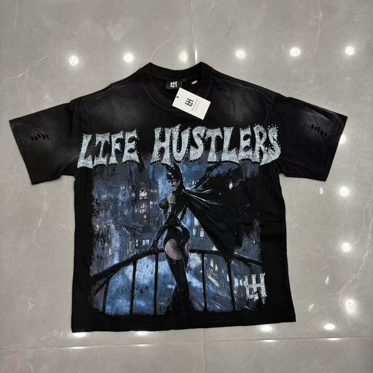 Distressed Catwoman Graphic Oversized Unisex T‑Shirt