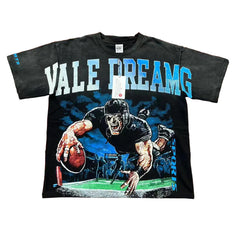 Black Vintage‑Wash Vale Dreams Football Ape Graphic Oversized Unisex T‑Shirt