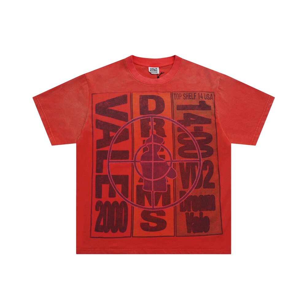Red Vintage‑Wash Vale Dreams Text Graphic Oversized Unisex T‑Shirt
