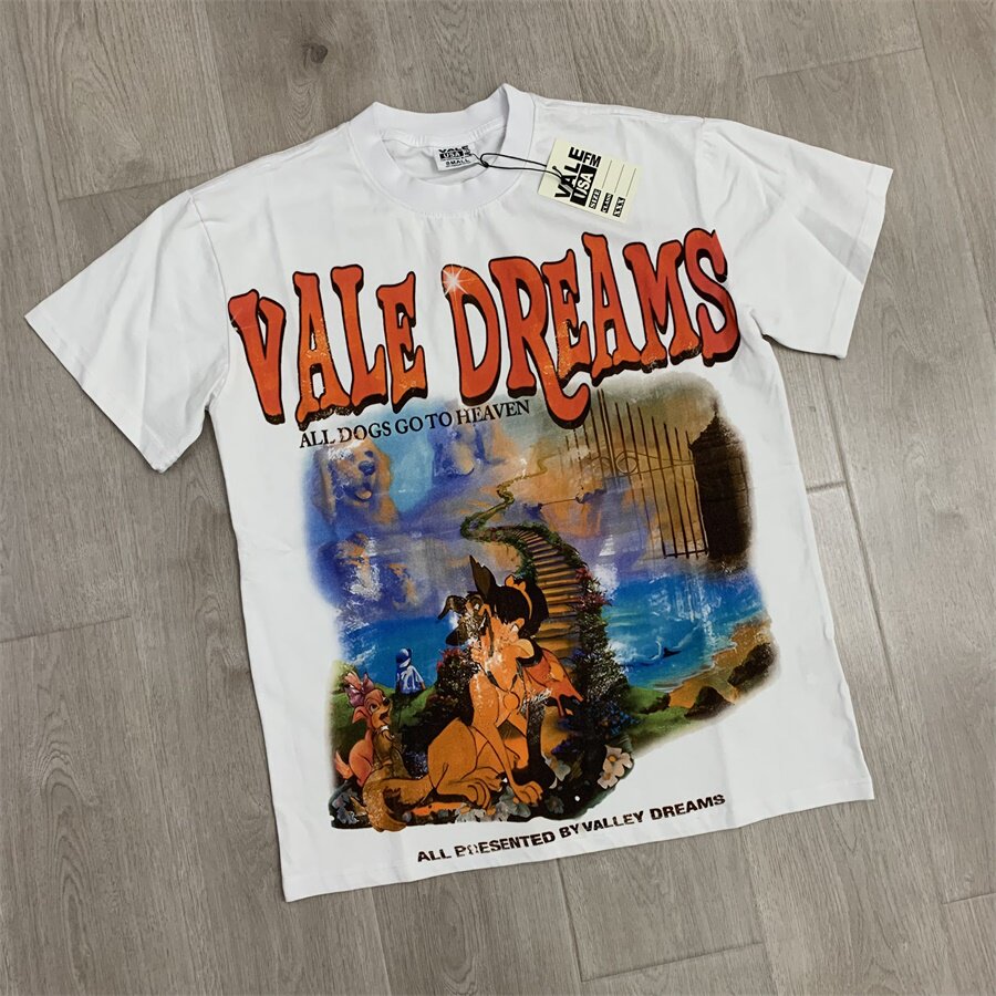 White Vale Dreams Vintage Cartoon Landscape Oversized Unisex T‑Shirt